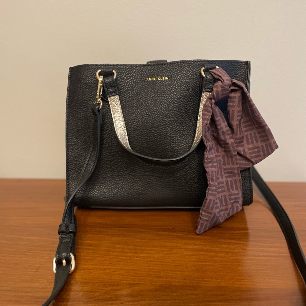 Anne Klein Black Crossbody Bag with brown Scarf Accent